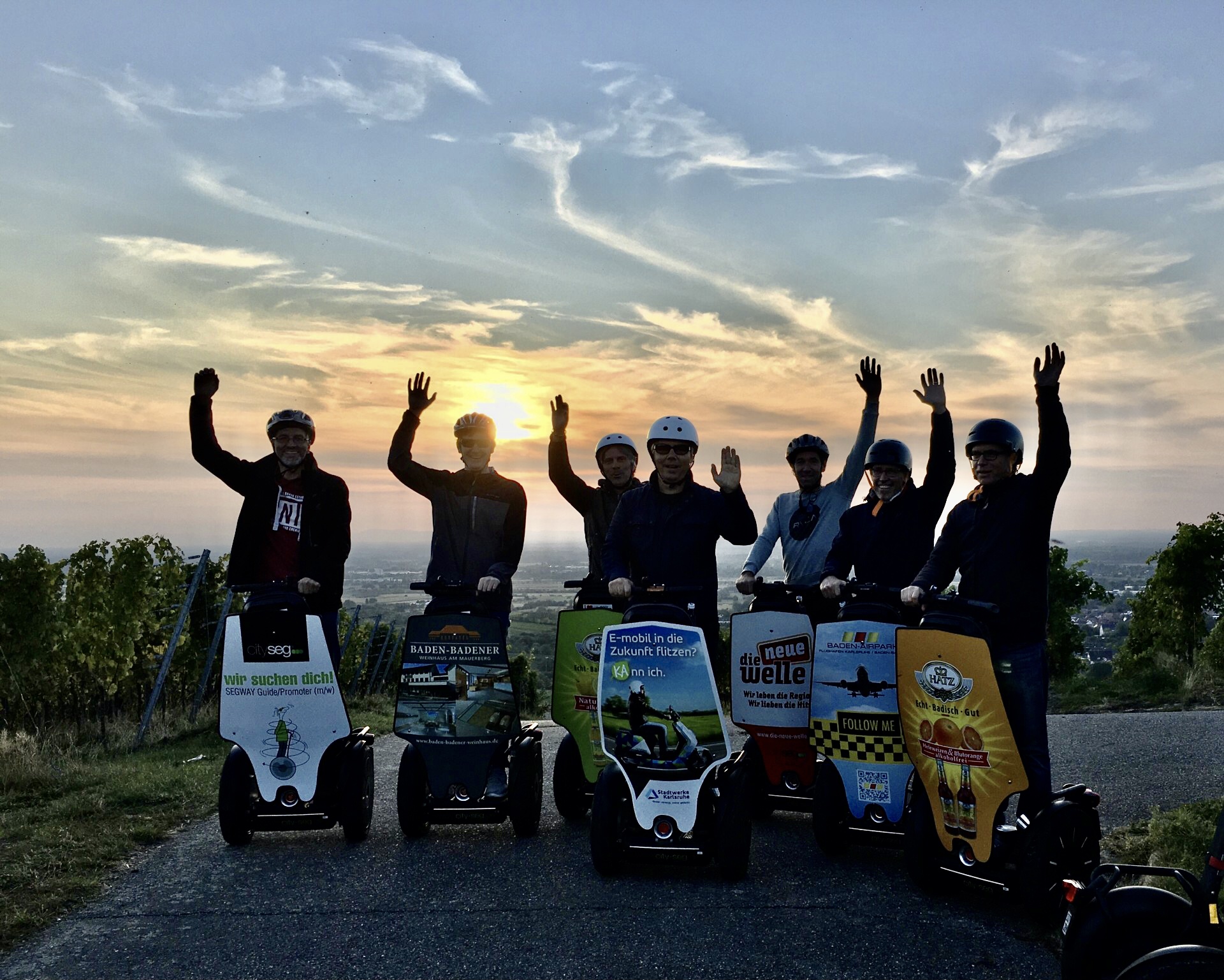 Segway Reben Tour Cool CitySeg Baden-Baden Touren Events Stadt Team Privat Schwarzwald TourGruppe Sundowner Sonnenuntergang 